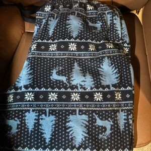 Blue and White Fleece pajamas  with Deer and Tree Pattern